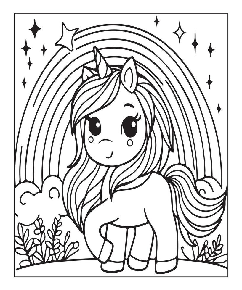 página para colorear de unicornio para niños vector