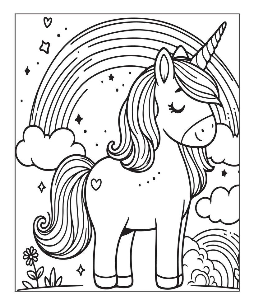 unicorn coloring page for kids vector