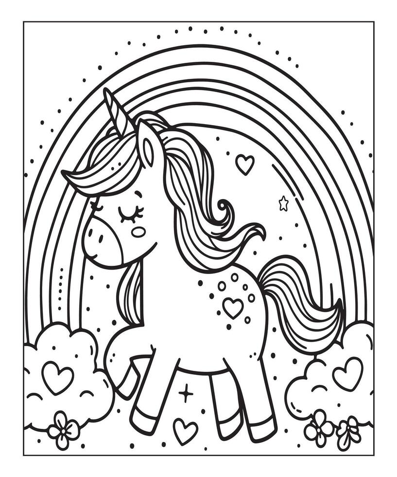 página para colorear de unicornio para niños vector