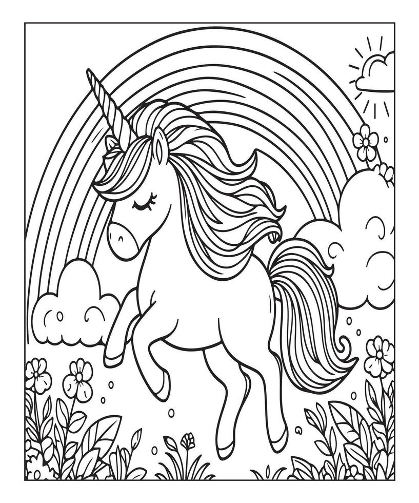 unicorn coloring page for kids vector