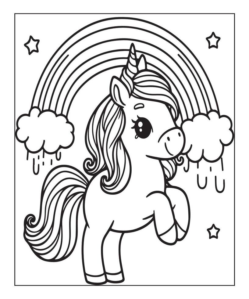 unicorn coloring page for kids vector