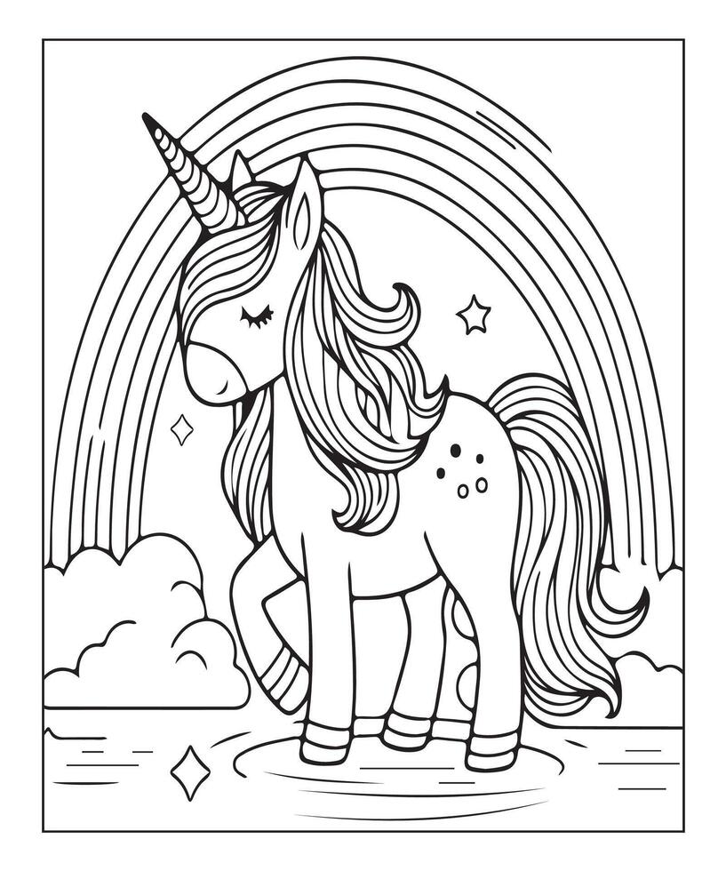 página para colorear de unicornio para niños vector