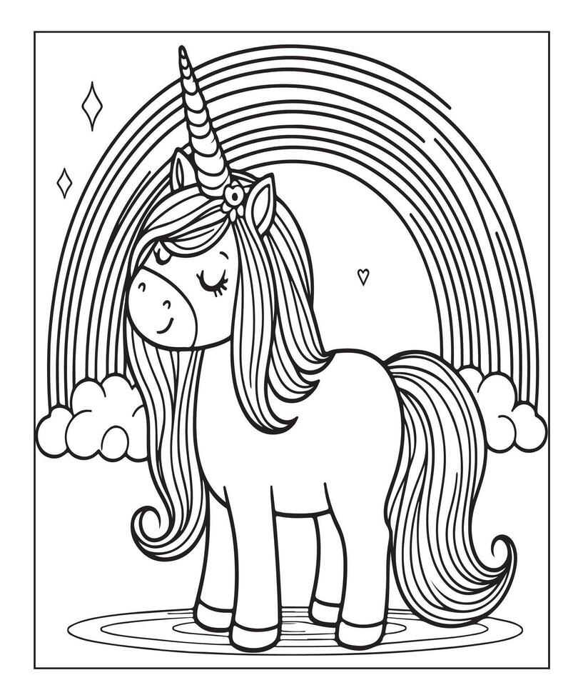 linda unicornio colorante página, kdp interiores vector