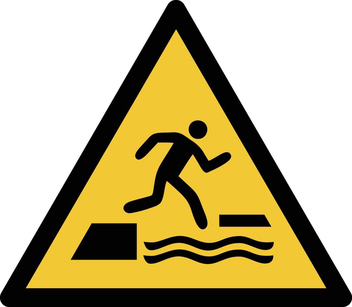 Falling into water when stepping on or off a floating surface iso warning symbol vector