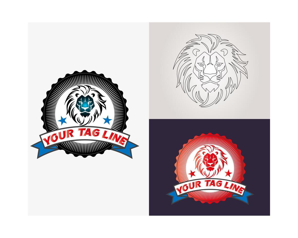 vintage logo a lion head and a lion head logo that says your tail line vector