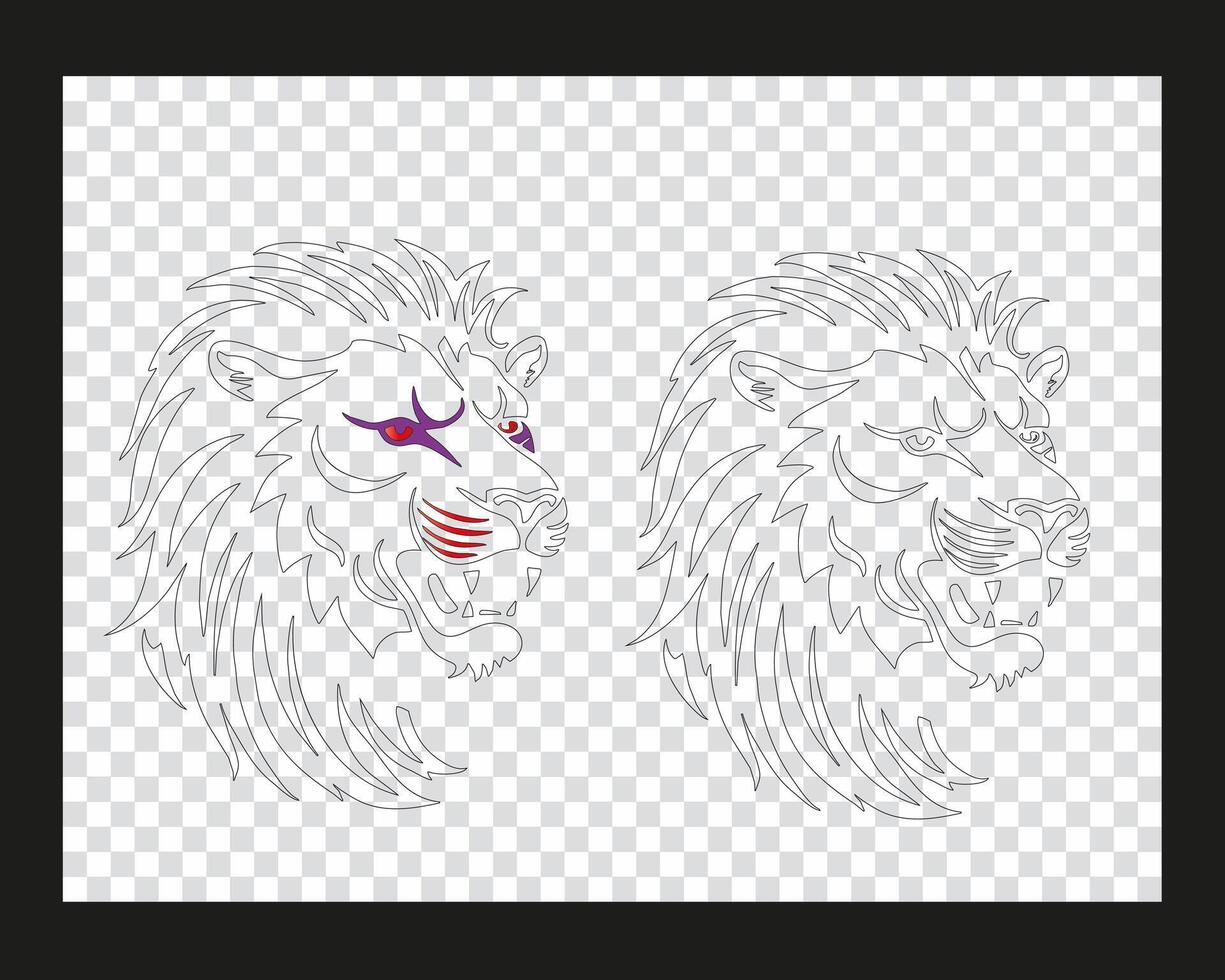 a lion head with a purple ribbon on it. vector