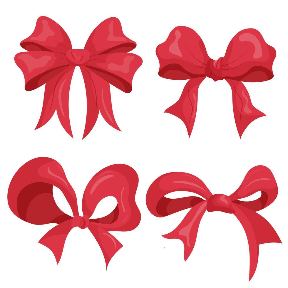 Red bow set on white isolated background. It is a illustration set. vector