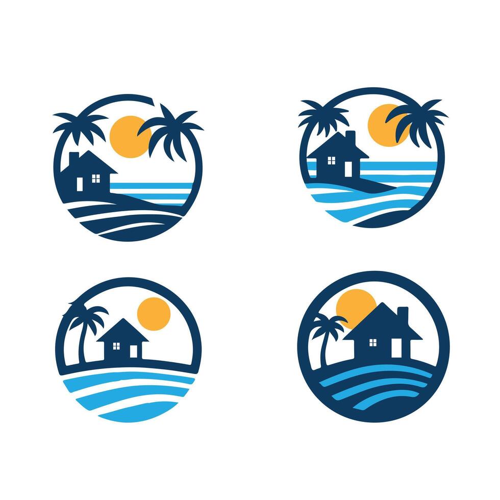 beach house log o set illustration vector