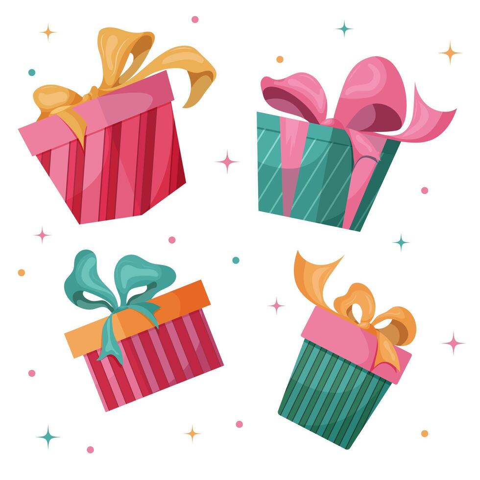 Gift boxes set with ribbon and bow. It is a illustration set. vector