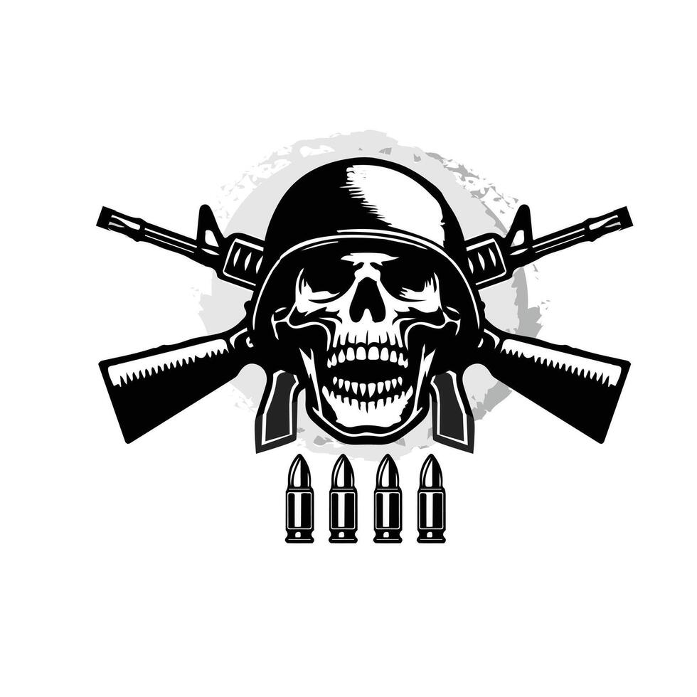 military skull with machine guns vector