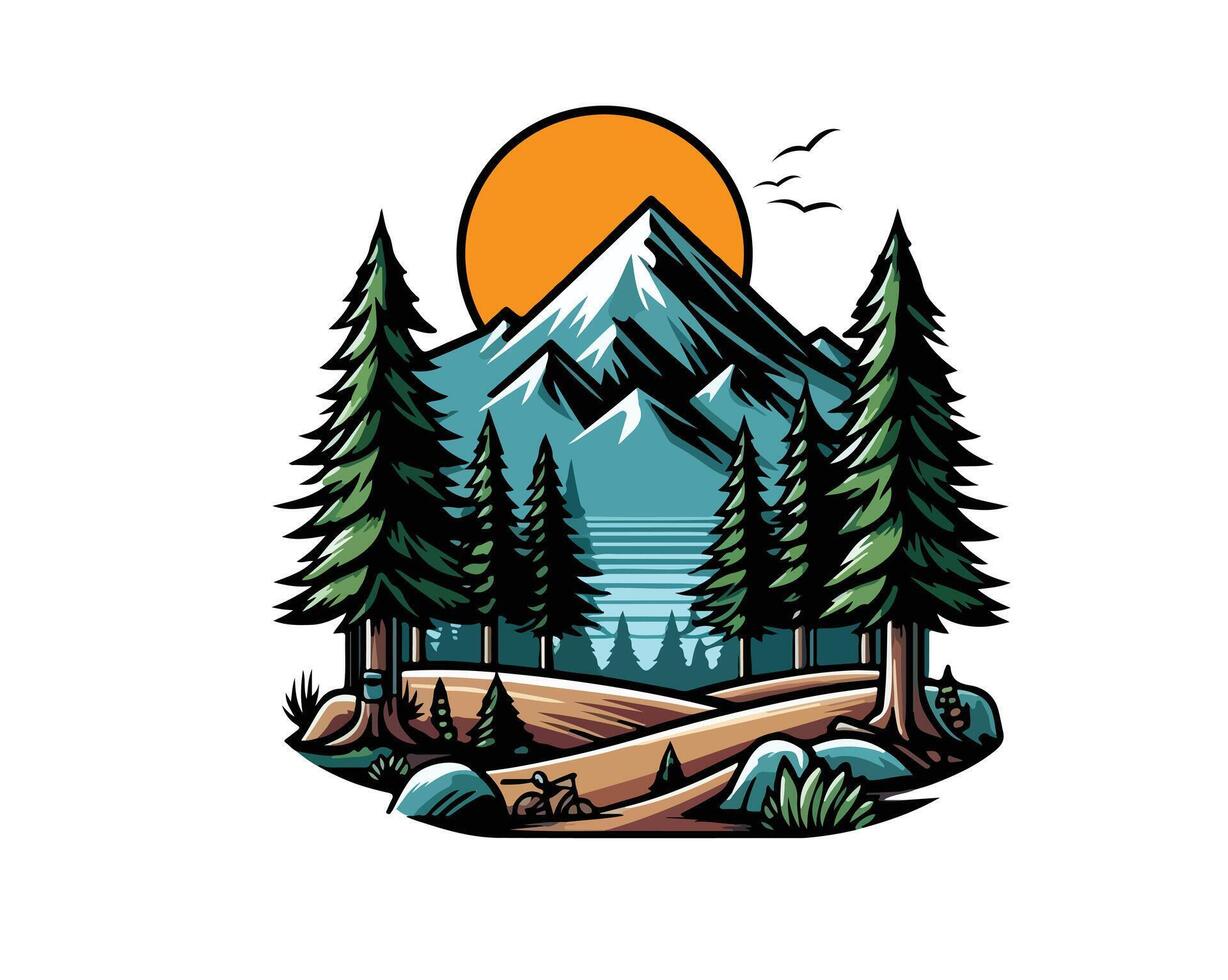 blue mountain and pine forest vector