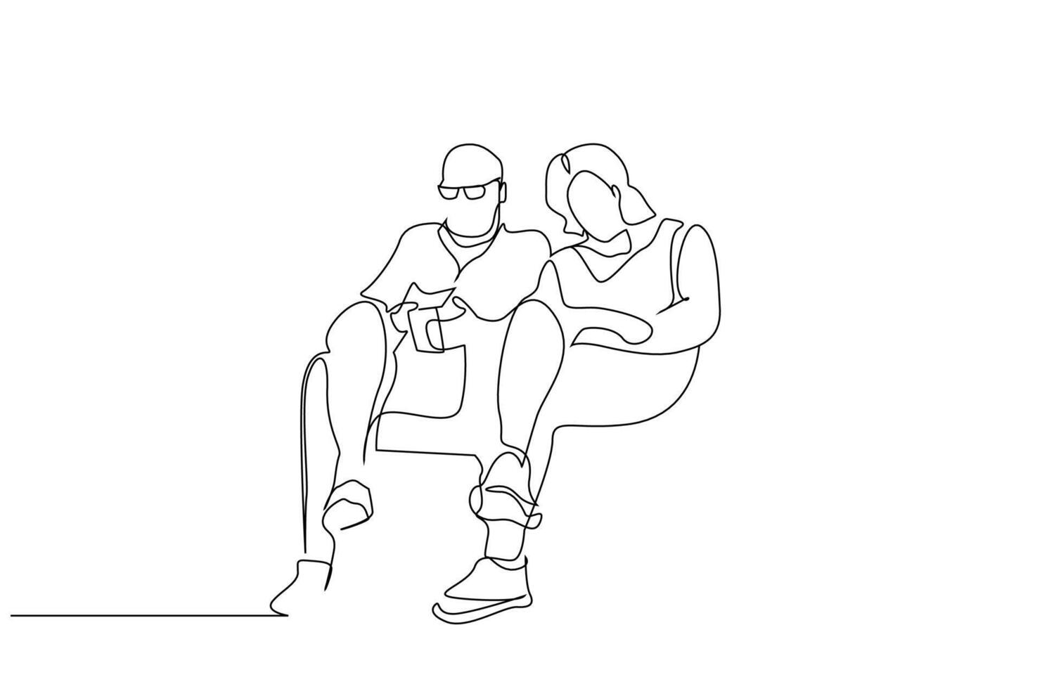 mature old couple people resting sitting together life line art design vector