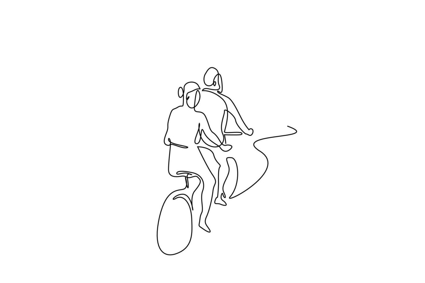 mujer hombre dos amantes amigos Pareja montando bicicletas fuera de juntos contento momentos Ligar línea Arte diseño vector