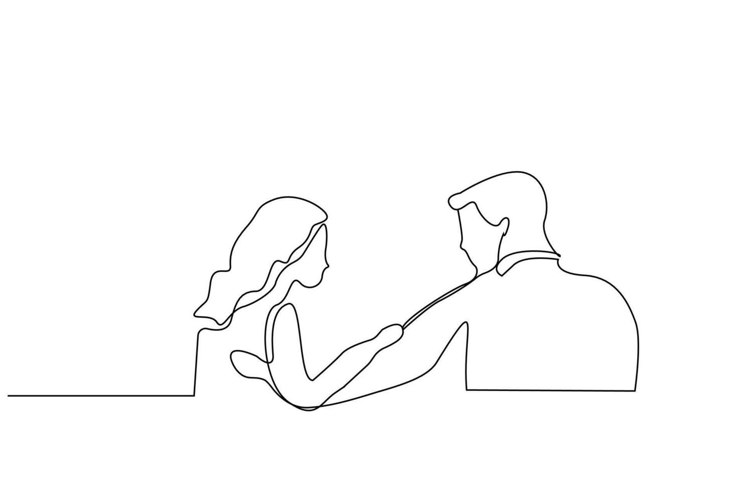 couple in love meeting outside in the park looking at each other love one line art design vector