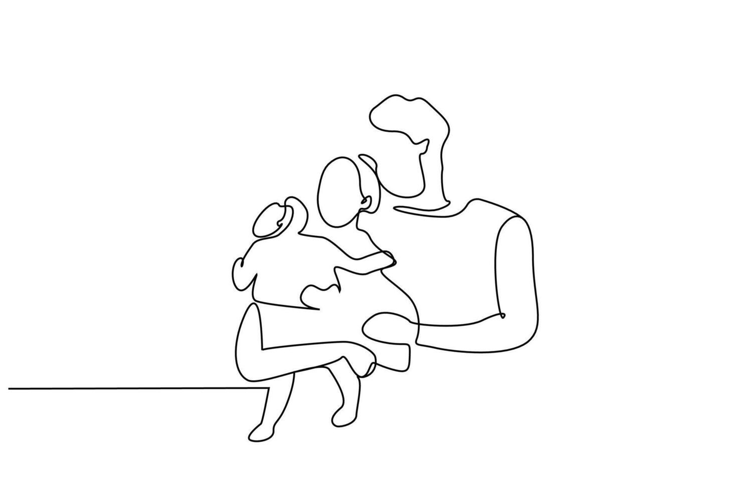 madre padre niño familia amor felicidad abrazo mirando frente uno línea Arte diseño vector
