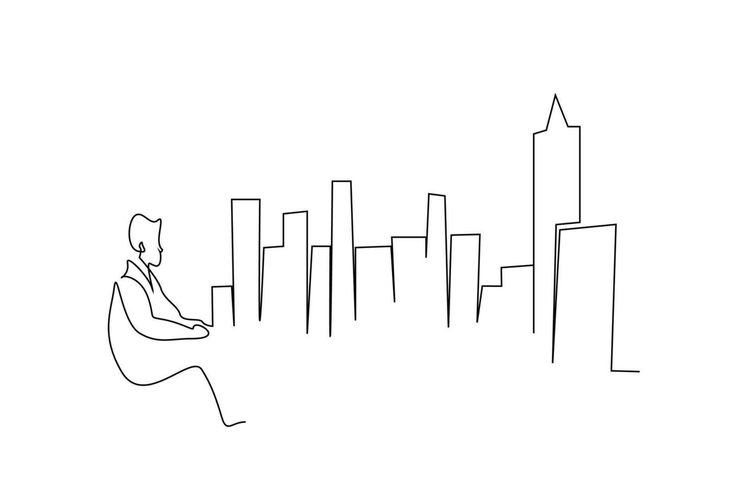 city high buildings city life man businessman thoughtful mental health mood negative problem sitting one line art design vector