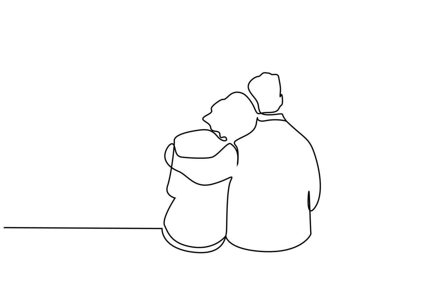 couple in love hugging sitting outside happy moment back view line art design vector