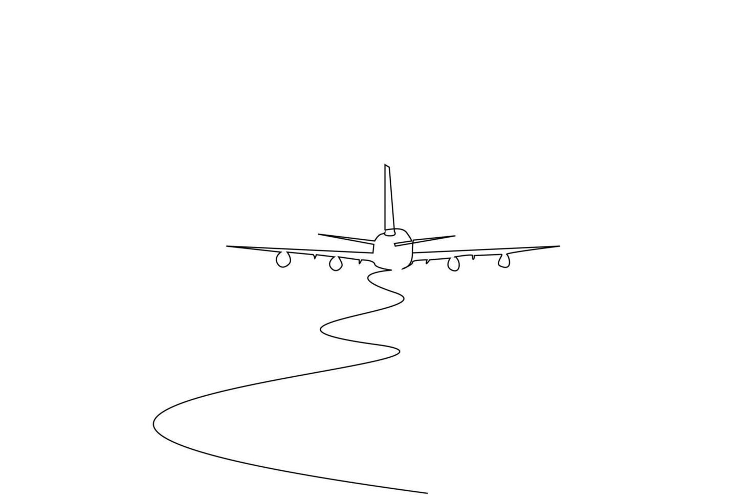 passenger plane in the air back behind rear view line art design vector