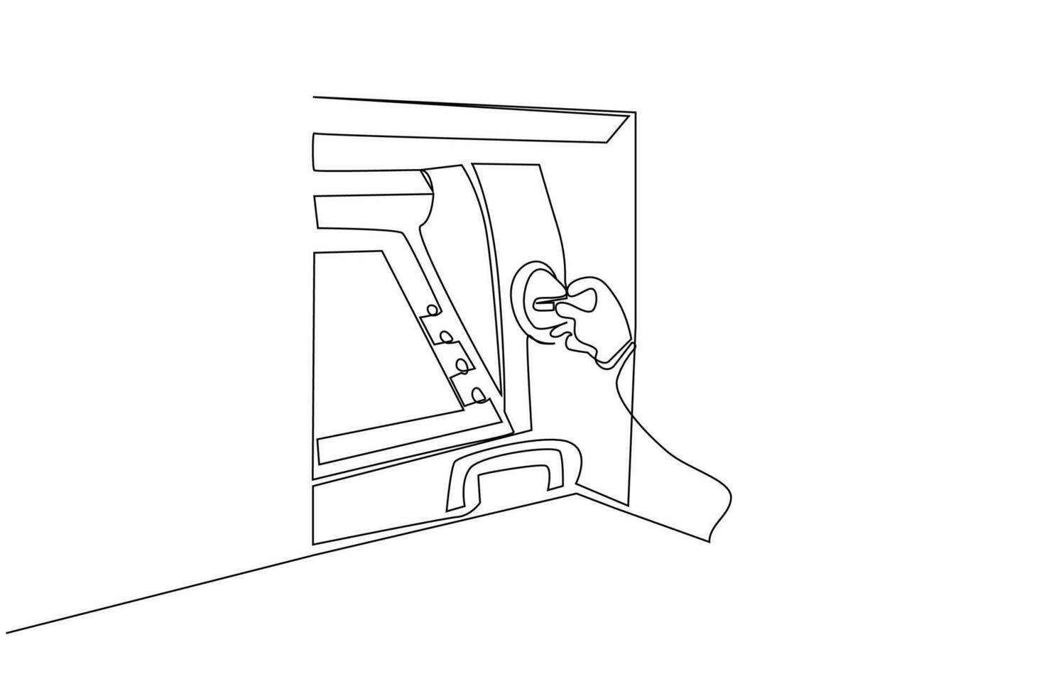 human person cash machine withdrawing money being used machine line art design vector