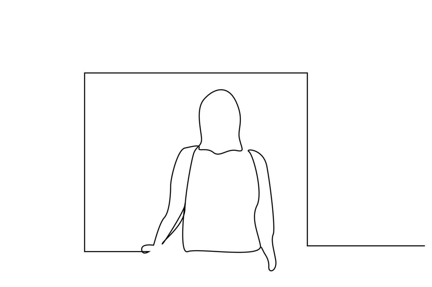 lonely mature woman looking out the window back view one line art design vector