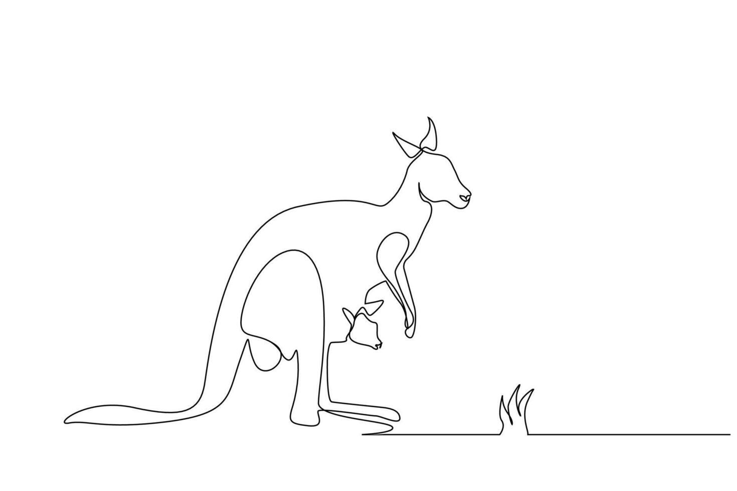 kangaroo mother and baby in pocket wildlife one line art design vector