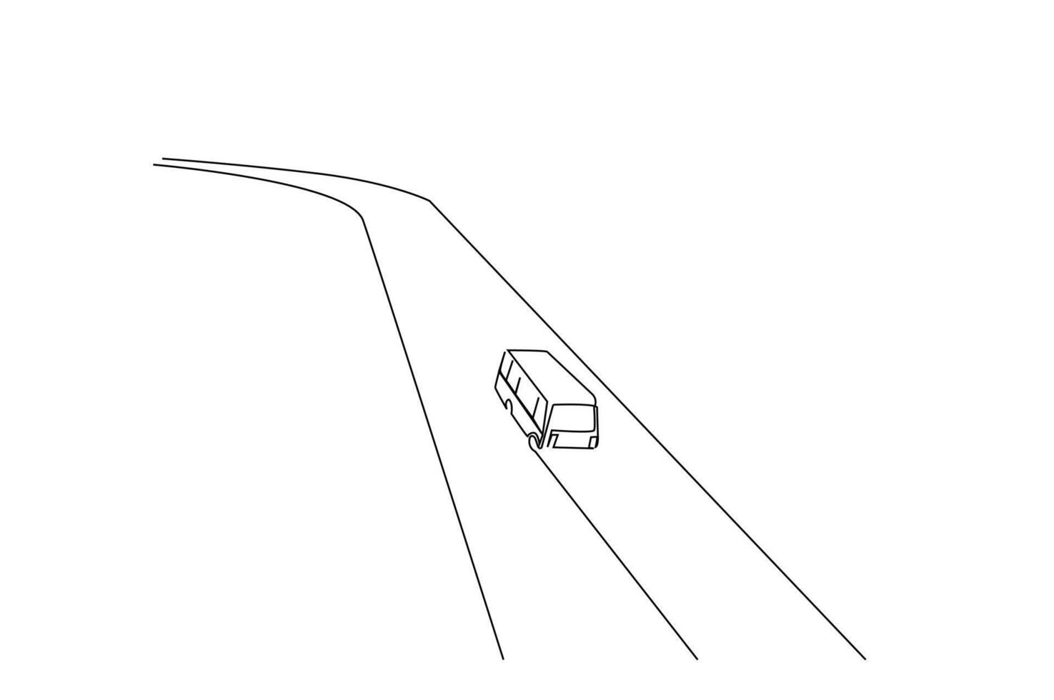 one alone bus road travel overhead top view one line art design vector