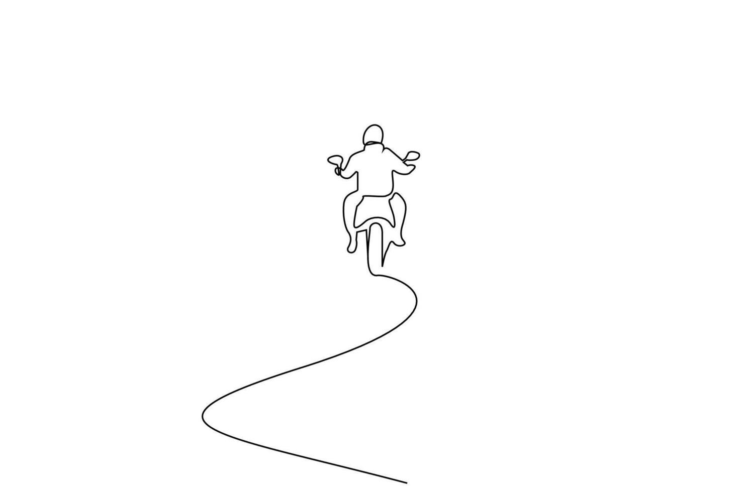 one man biker with helmet riding motorcycle back rear behind view lifestyle line art design vector