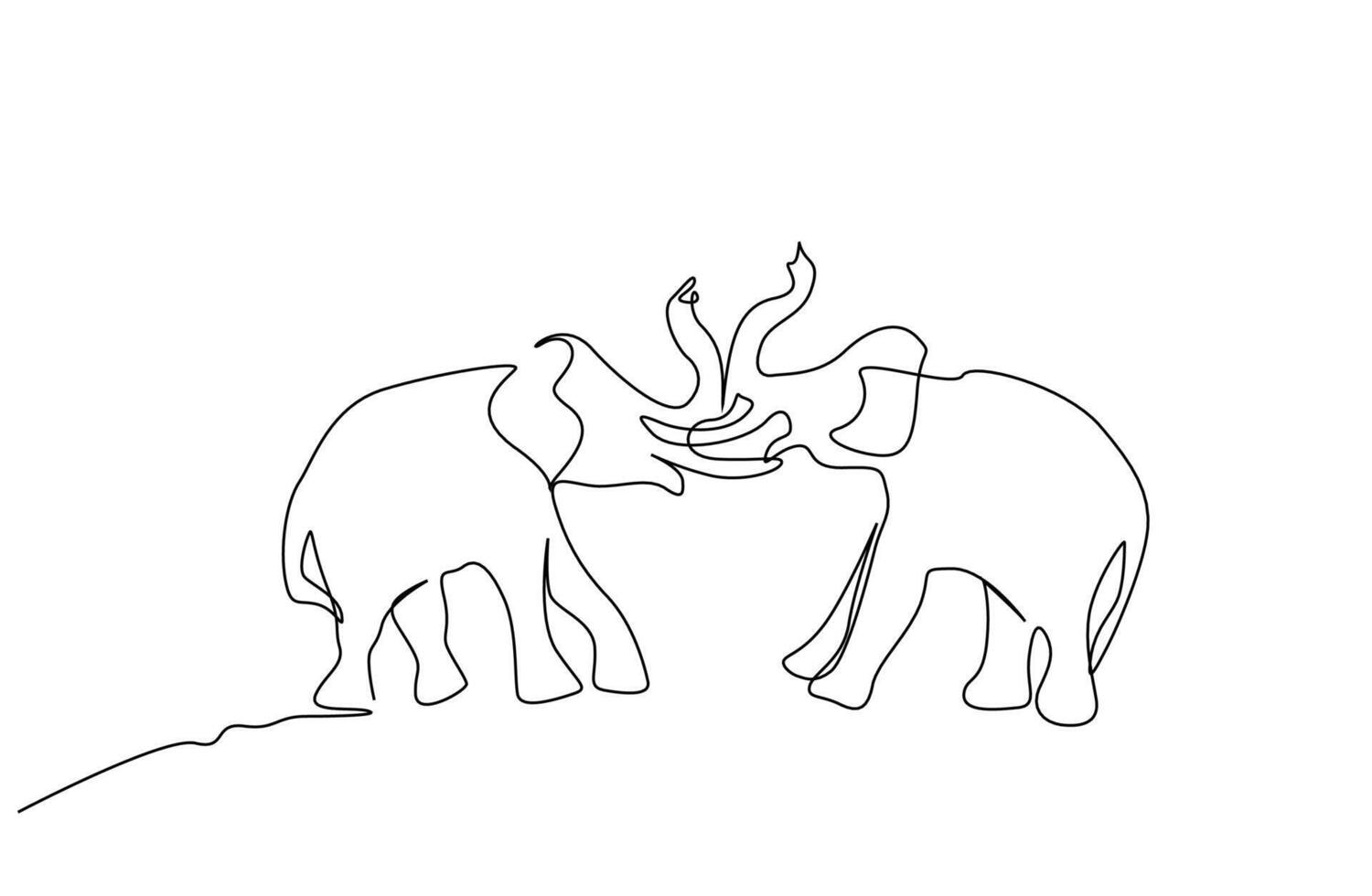 two aggressive elephant wildlife fight nature line art design vector