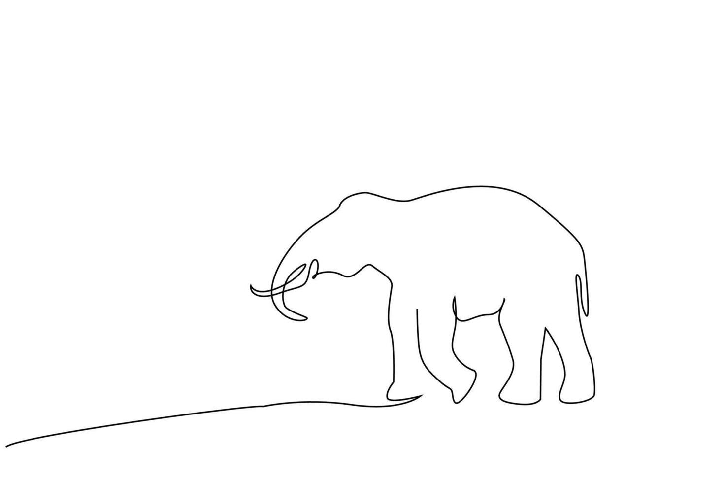 elephant mature walking alone full body length line art design vector