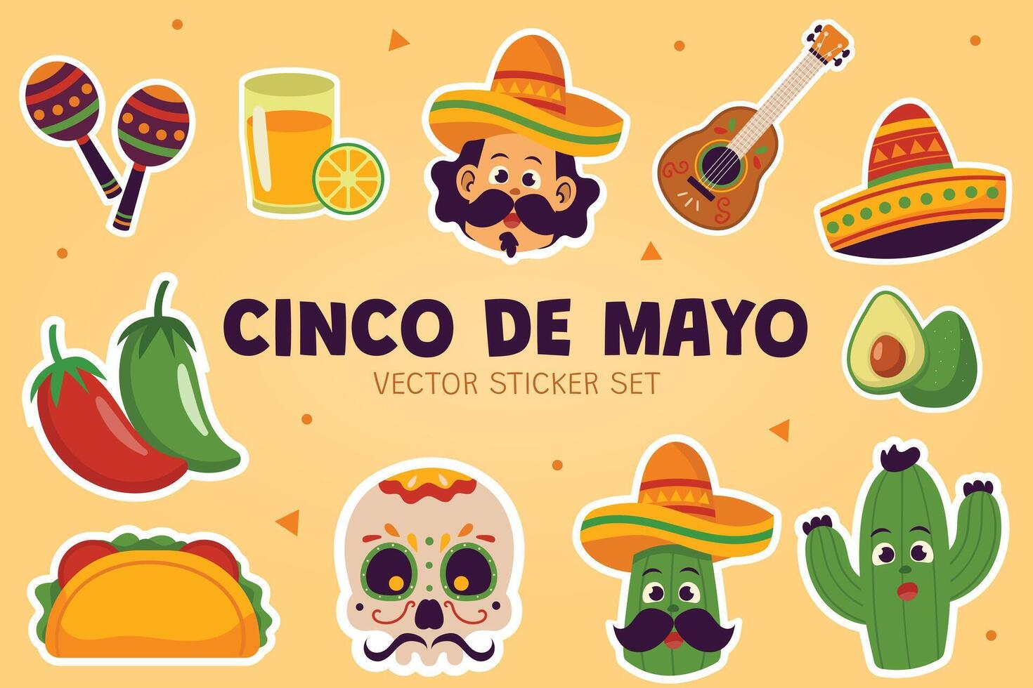 Cinco De Mayo Sticker Set vector