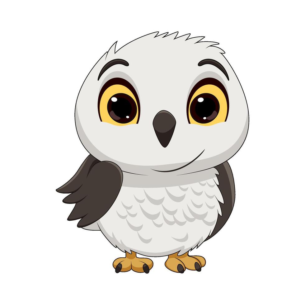 Cute white polar owl cartoon vector