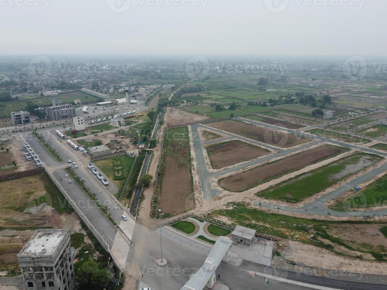 High angle view with drone of West Marina Housing Society in Lahore Pakistan on November 07, 2023 photo