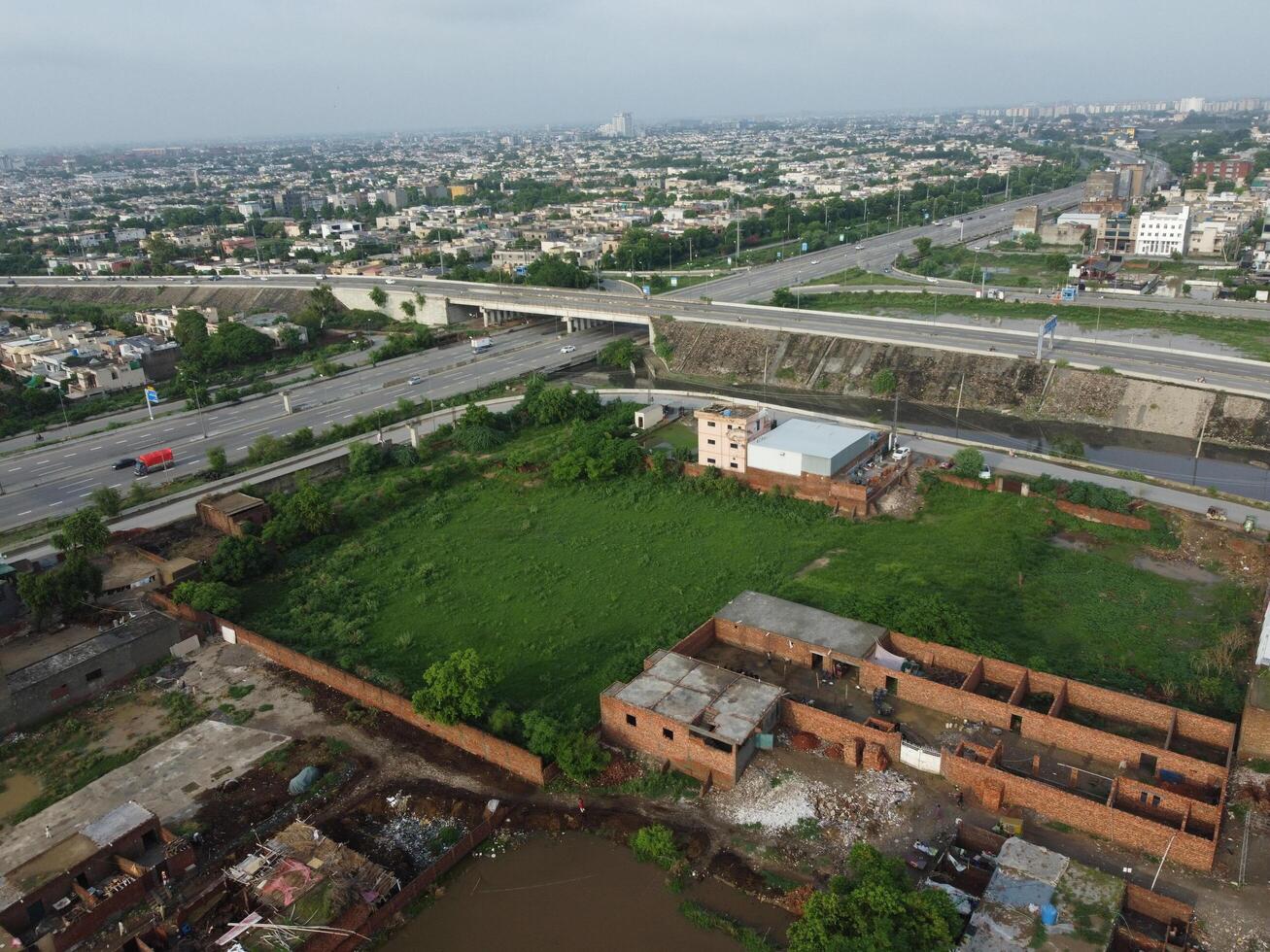 Aerial view of residential area in Lahore Pakistan on July 22, 2023. photo