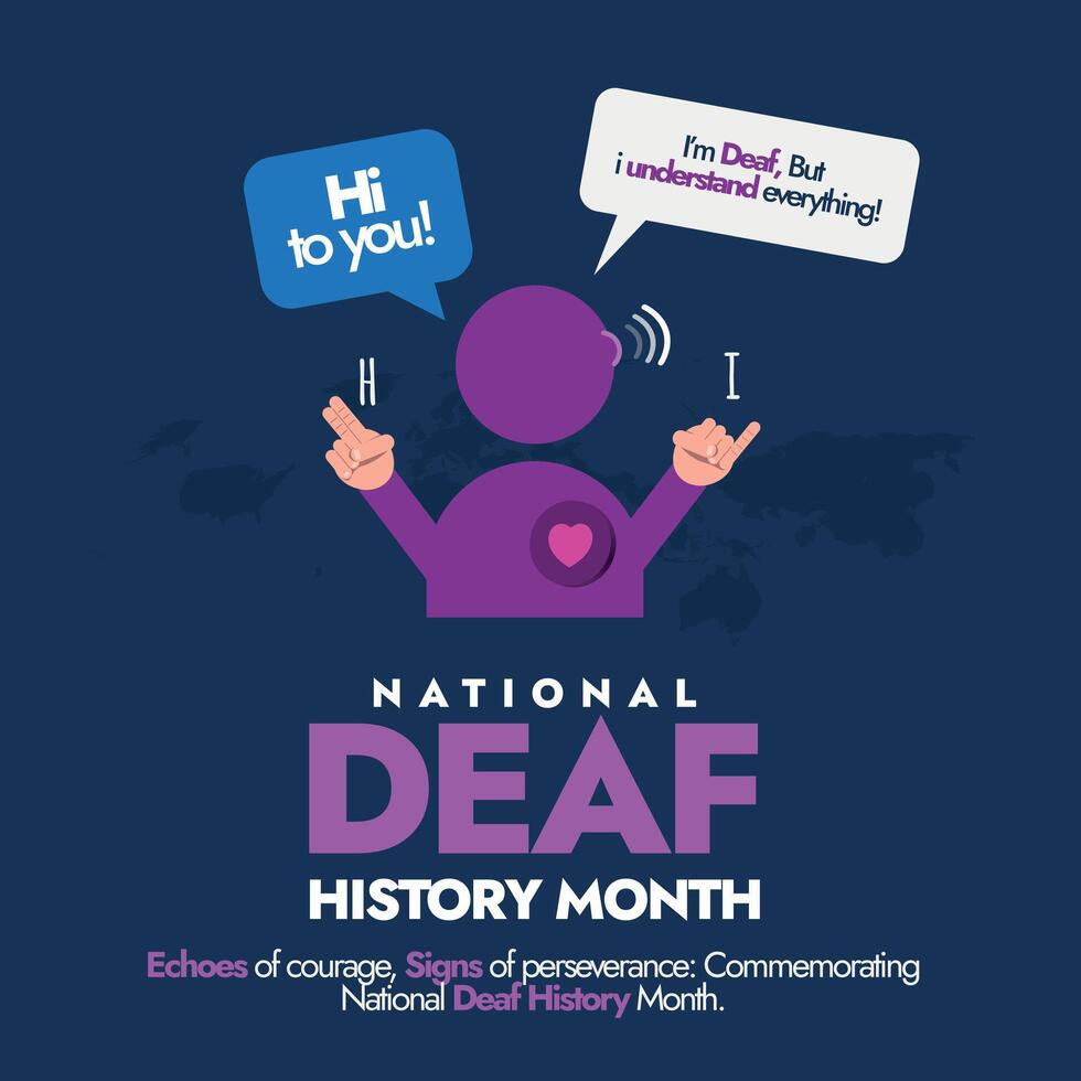 National Deaf History Month. National deaf history month celebration banner with men symbol doing sign language of word I and H. Embracing people with hearing disability. vector