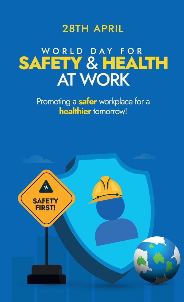 World Day for Safety and Health at Work. 28th April World day for safety and health at work celebration and awareness story post to promote workers, staff members health and safety. Workers rights. vector