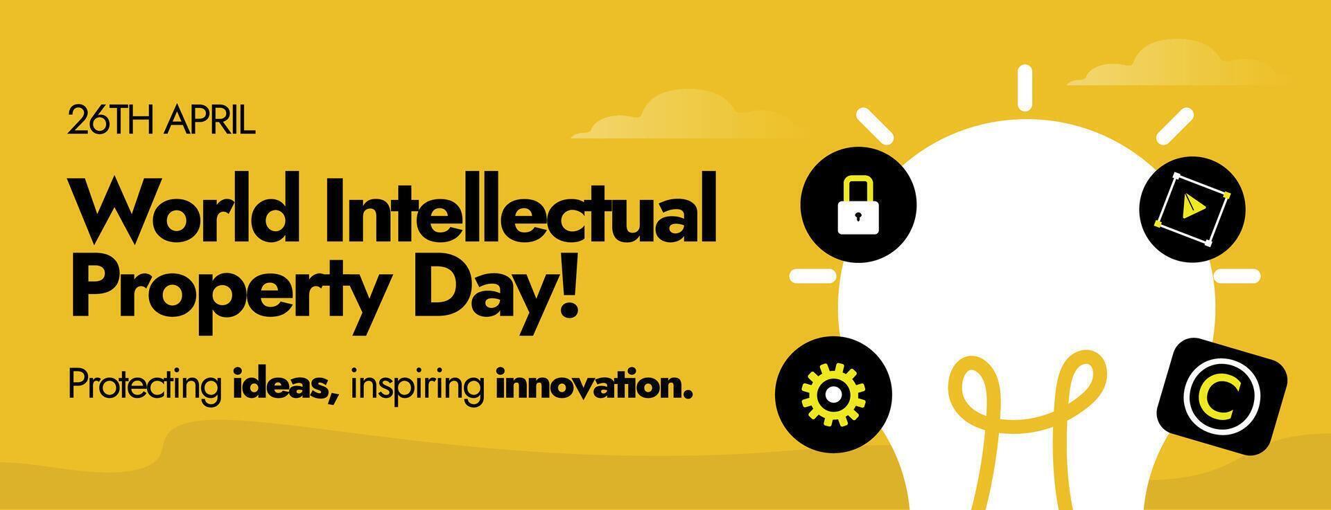 26 abril mundo intelectual propiedad día. mundo intelectual propiedad día celebracion cubrir a promover el importancia de equilibrado ip. edificio nuestra común futuro con innovación y creatividad. vector