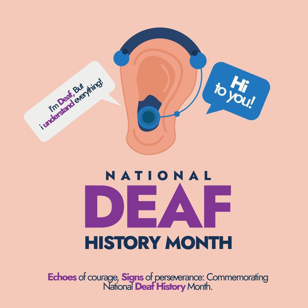 National Deaf history month. Deaf history month from April 1 to 30 celebration banner with ear icon and hearing aid on it.Banner to celebrate he achievements of people who are deaf and hard of hearing vector