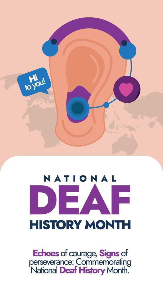 National Deaf history month.Deaf history month celebration story banner with ear icon and hearing aid on it.Cover Banner, post to celebrate he achievements of people who are deaf and hard of hearing. vector