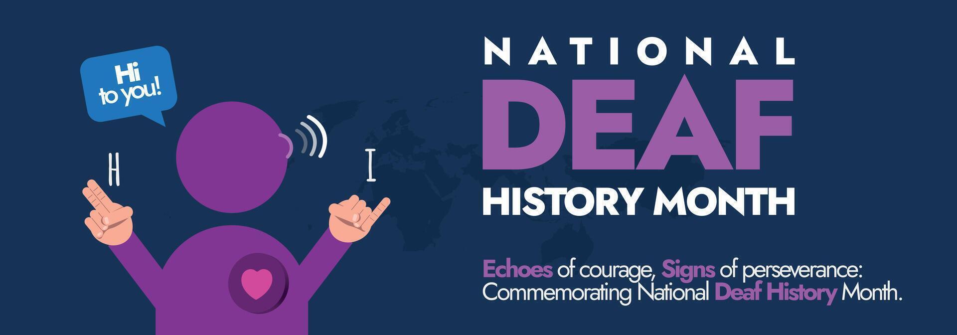 National Deaf History Month. National deaf history month celebration cover with men symbol doing sign language of word I and H. Embracing people with hearing disability. Deaf people solitary idea vector