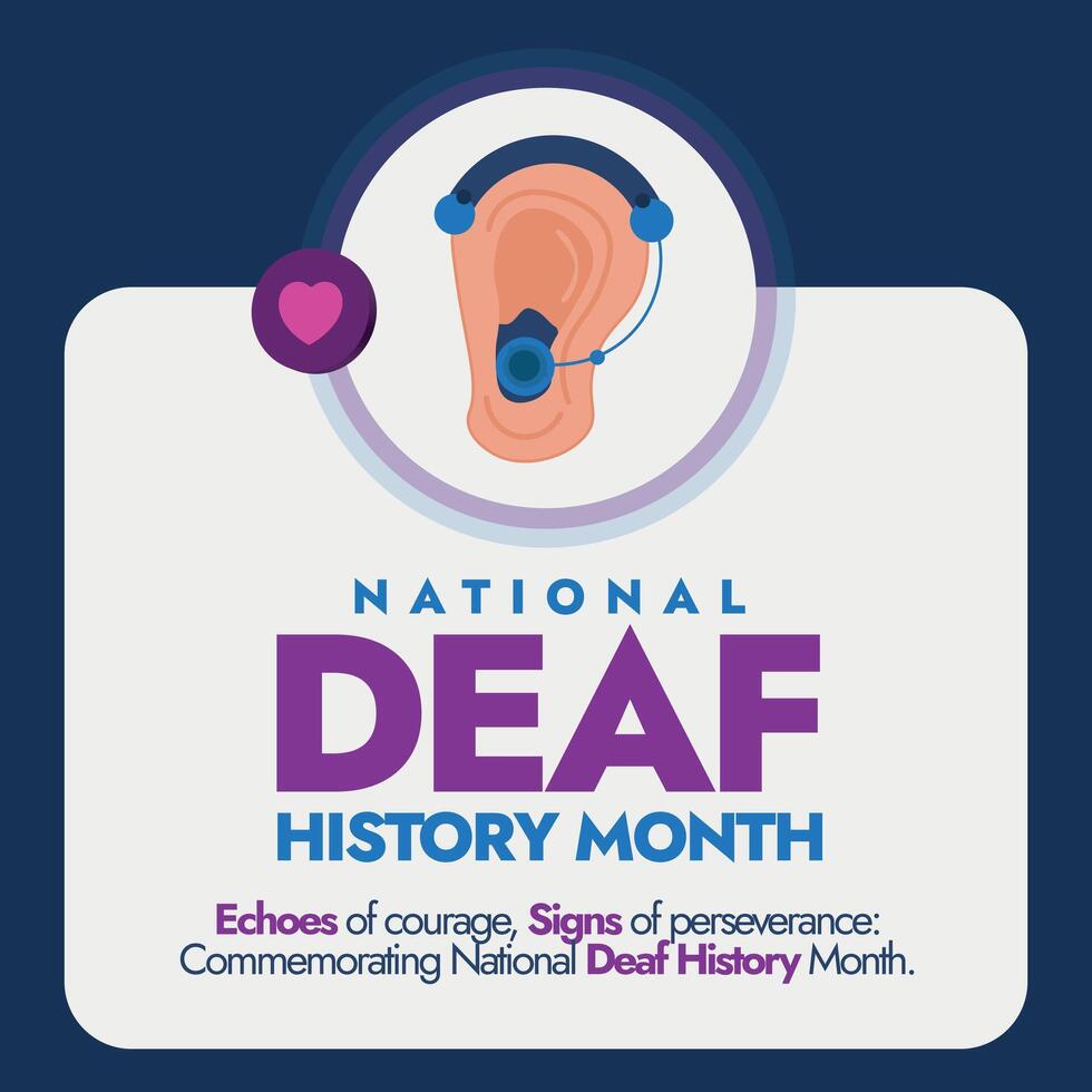 National Deaf History Month.Deaf History Month celebration banner with icon of ear wearing hearing aid.Social media post, banner to raise awareness for the Deaf community and people with hearing issue vector