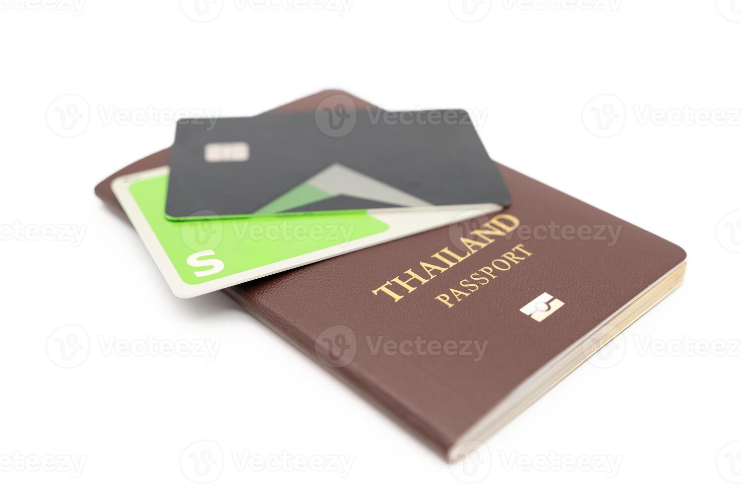 Thai Passport and IC card. vacation, planning budget. travel plan concept. photo