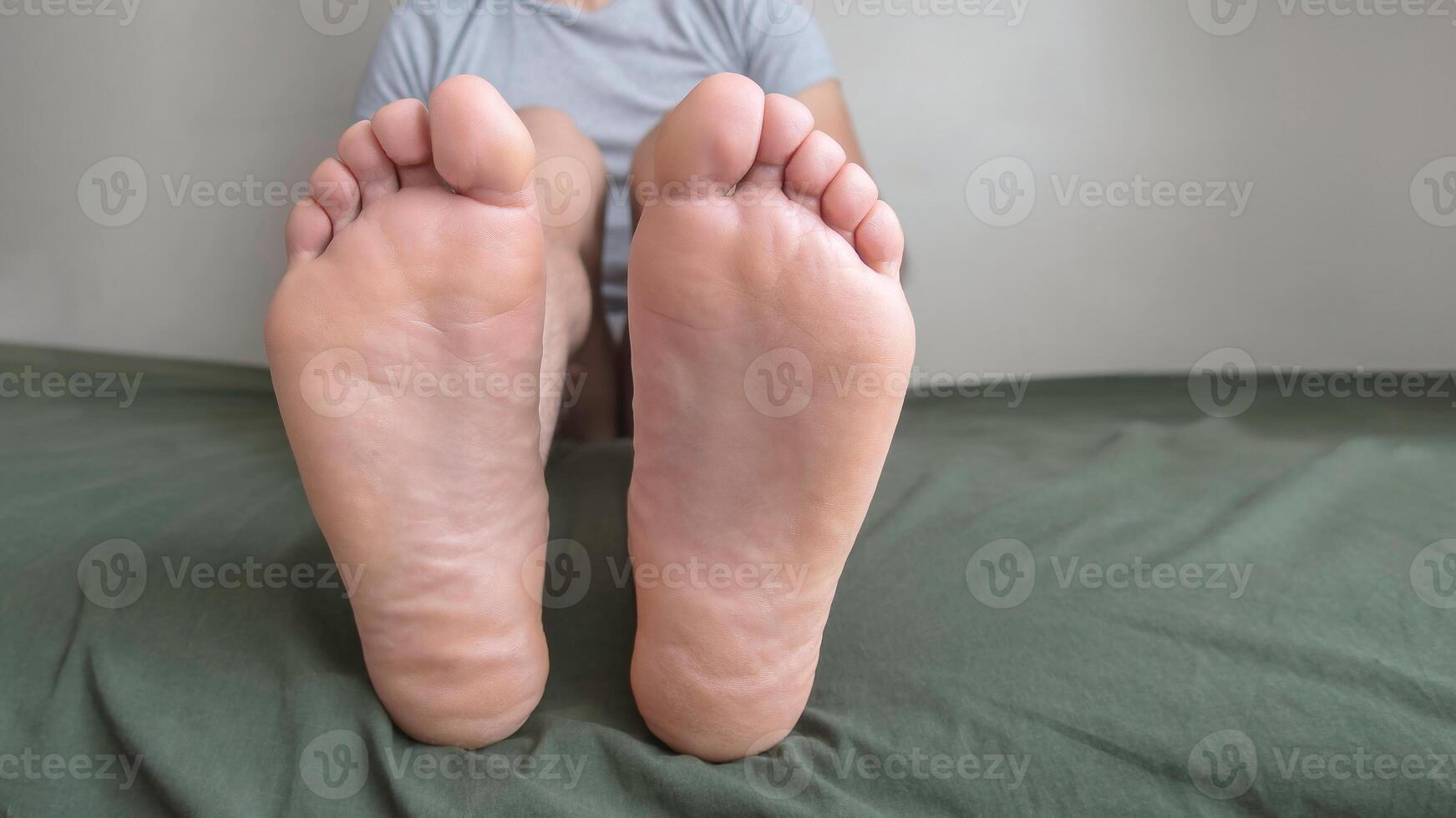Dry soles of a mans feet, close up. With space for text. photo