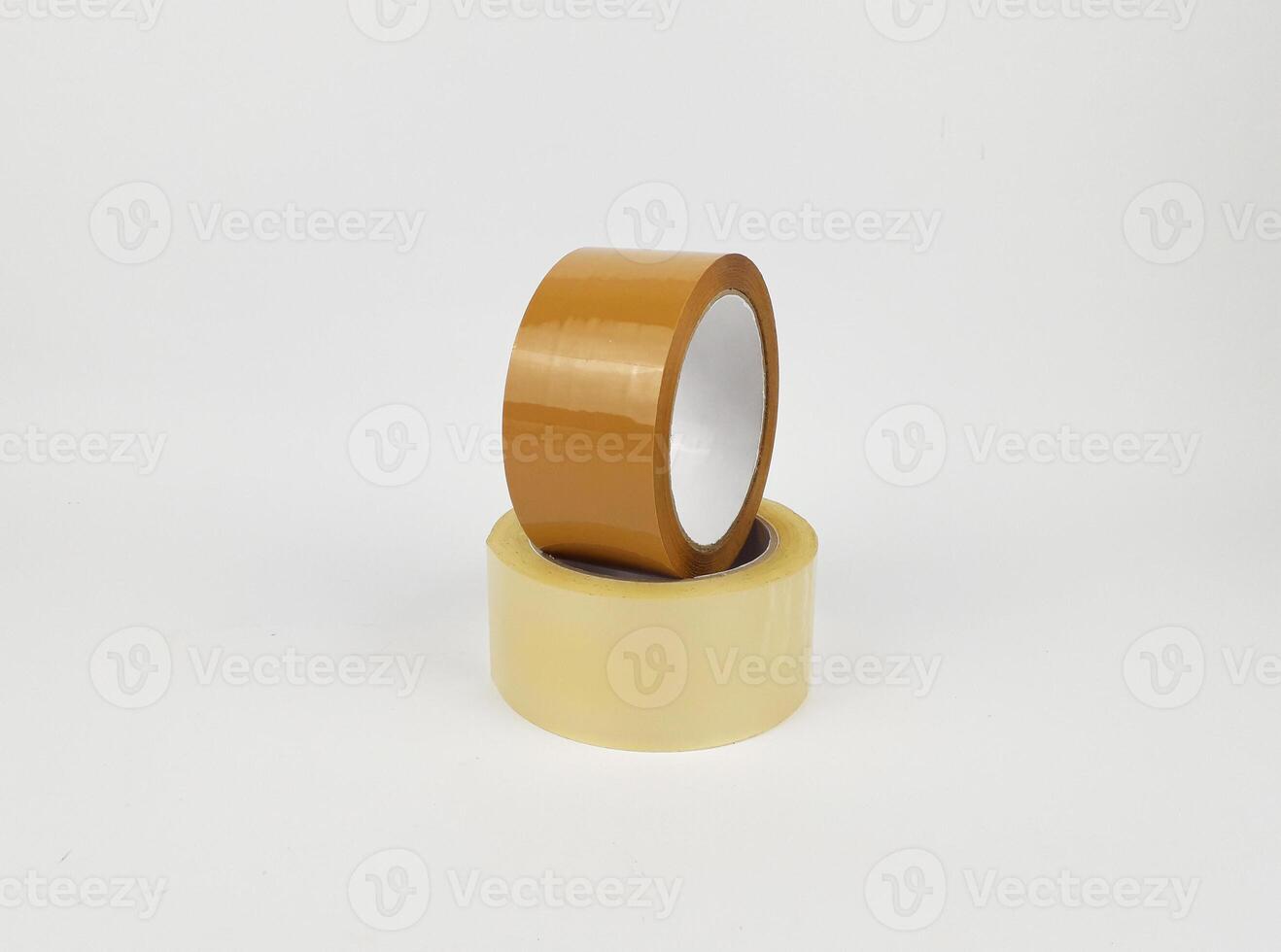 clear and brown duct tape and isolated white background photo