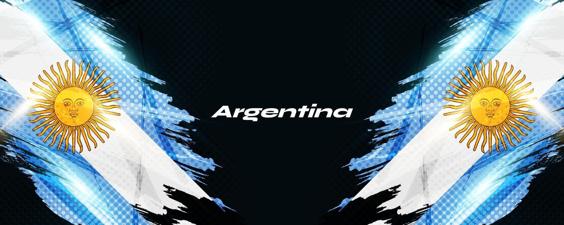 Argentina Flag in Grunge Brush Paint Style with Halftone and Glowing Light Effects. Argentinian Flag in Grunge Concept vector