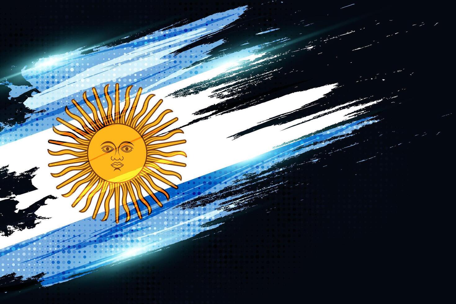 Argentina Flag in Grunge Brush Paint Style with Halftone and Glowing Light Effects. Argentinian Flag in Grunge Concept vector