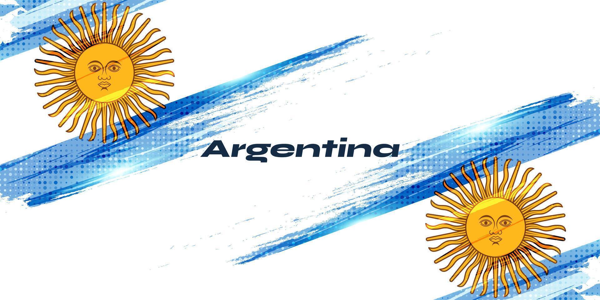 Argentina Flag in Grunge Brush Paint Style with Halftone and Glowing Light Effects. Argentinian Flag in Grunge Concept vector