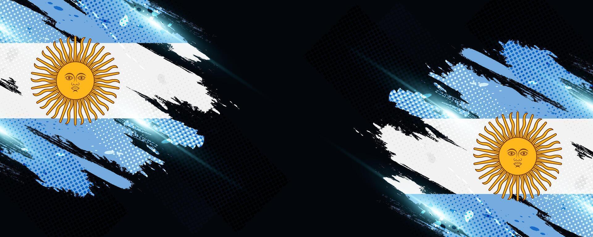 Argentina Flag in Grunge Brush Paint Style with Halftone Effect. Argentinian Flag in Grunge Concept vector