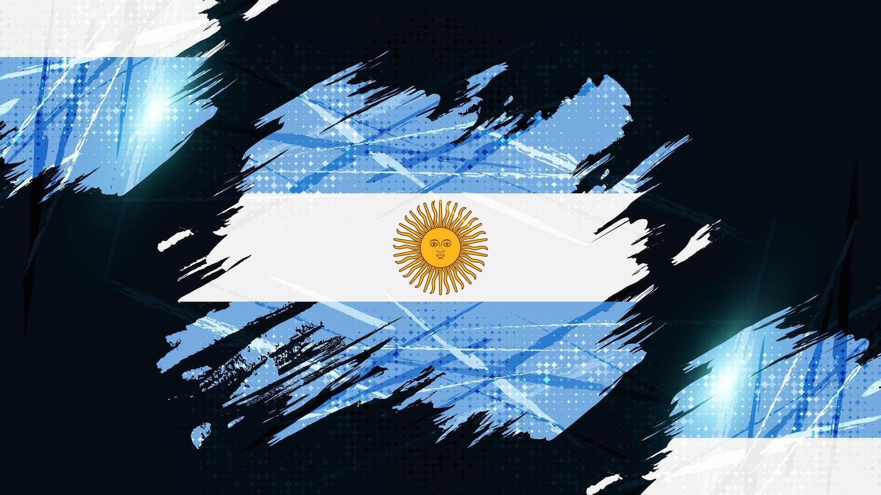 Argentina Flag in Grunge Brush Paint Style with Halftone and Glowing Light Effects. Argentinian Flag in Grunge Concept vector