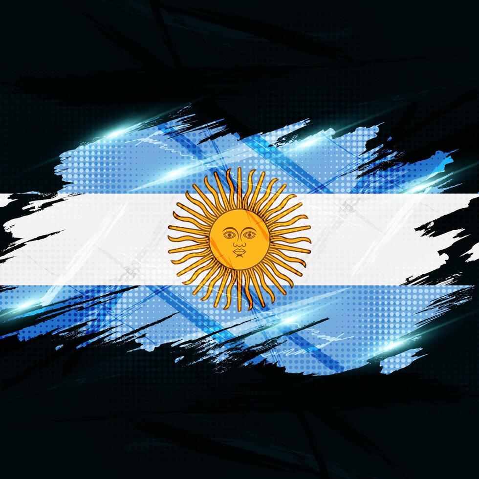 Argentina Flag in Grunge Brush Paint Style with Halftone and Glowing Light Effects. Argentinian Flag in Grunge Concept vector