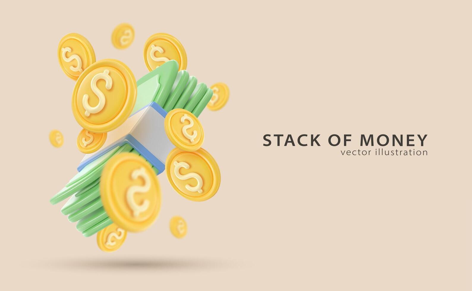 3d icon money, bank banknotes vector